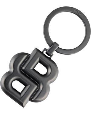 BOSS Key Ring With Matte-Gunmetal Double B Monogram - Black