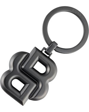 BOSS Key Ring With Matte-Gunmetal Double B Monogram - Black