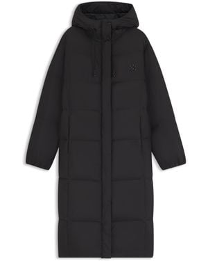 HUGO Lange Daunenjacke Mit Kapuze Und Stack-Logo-Print - Schwarz