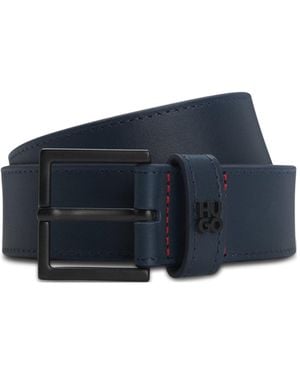HUGO Leather Belt With Stacked-Logo Keeper - Blue