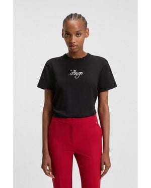 HUGO Cotton-Jersey T-Shirt With Glitter-Print Details - Red