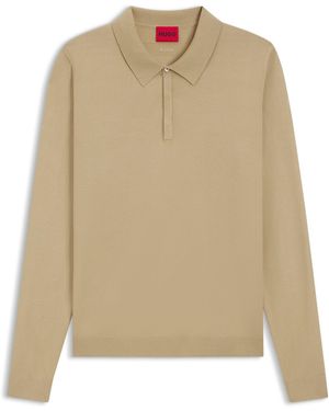 HUGO Slim-Fit Gebreide Polo Met Logo Op De Rug - Naturel
