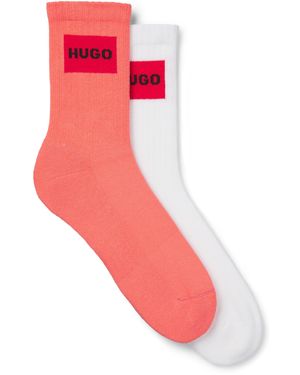 HUGO Lot de deux paires de chaussettes courtes à étiquettes logotées rouges - Rose