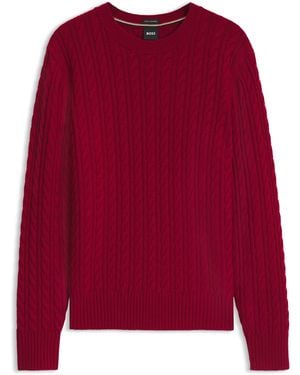 BOSS Pullover Aus Schurwolle Und Kaschmir Mit Zopfmuster - Rot