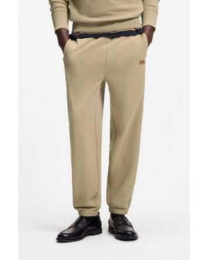 HUGO Cotton-Terry Tracksuit Bottoms With Logo Badge - Natural