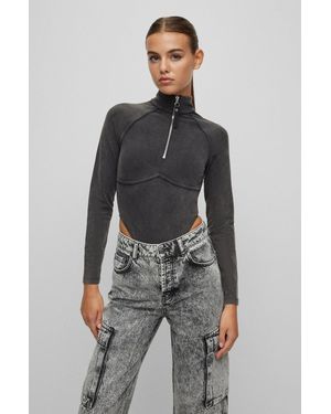 HUGO X Bella Poarch Zip-neck Bodysuit - Grey