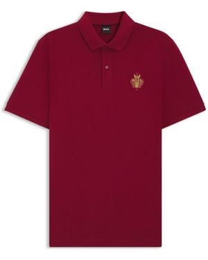 BOSS Cotton-Piqué Polo Shirt With Logo Artwork - Red