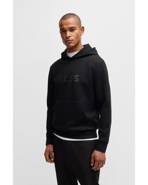 BOSS Stretch-Cotton Hoodie With Layered Logo - Black