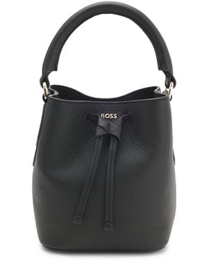 BOSS Leather Bucket Bag With Logo Lettering - Black