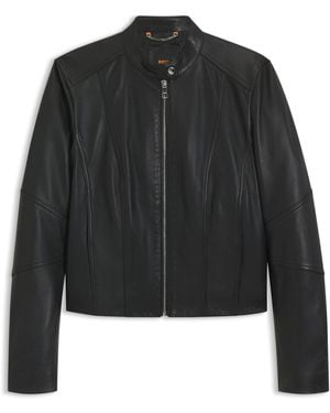 BOSS Bikerjacke Aus Weichem Leder Mit Stehkragen - Schwarz