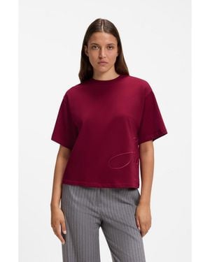 HUGO Cotton-Jersey T-Shirt With Oversized Logo Embroidery - Red