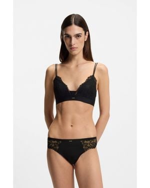 BOSS Lace Triangle Bra With Pleated Mesh Detail - Black