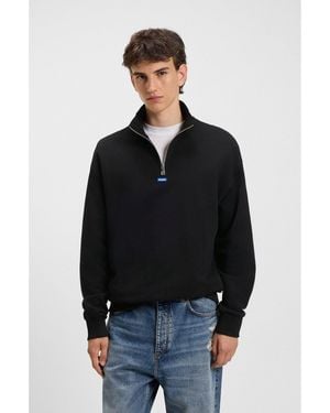 HUGO Cotton-Terry Sweatshirt With Zip Collar - Black