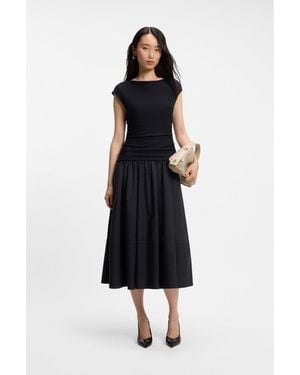 BOSS Structured-Jersey Dress With Poplin Skirt - Black