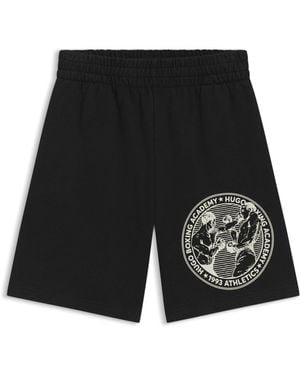 HUGO Short Van Katoenen Sweatstof Met Bokssport-Artwork - Zwart