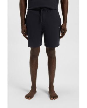 BOSS Waffle-Structured Pyjama Shorts With Embroidered Logo - Blue