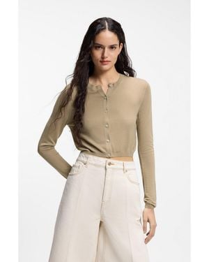 HUGO Cropped Cardigan With Rear Ribbed Detail - Natural