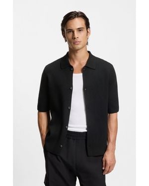 HUGO Regular-Fit Shirt With Ribbed Structure - Black