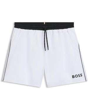 BOSS Badeshorts Mit Kontrast-Logo - Weiß