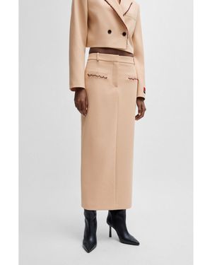 HUGO X Les Benjamins Low-Rise Pencil Skirt With Beaded Trims - Natural