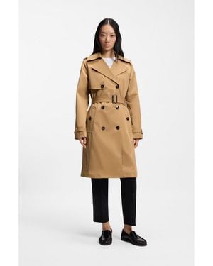 BOSS Double-Breasted Trench Coat With Buckled Belt - Natural