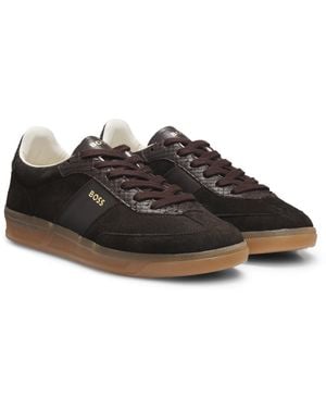 BOSS Sneakers Van Leer En Suède Met Details - Zwart
