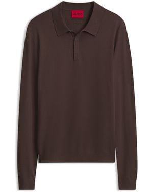 HUGO Slim-Fit Strick-Poloshirt Mit Logo Auf Der Rückseite - Braun