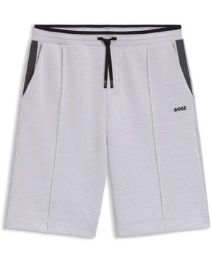 BOSS Relaxed-Fit Short Van Jacquard Met Stiksels - Blauw