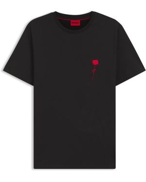 HUGO Camiseta De Algodón Con Ilustración De Logo - Negro