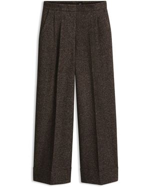 BOSS Broek Van Een Wolmix Met Visgraatpatroon En Wijde Pijpen - Grijs