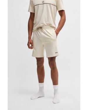 BOSS Stretch-Cotton Pyjama Shorts With Logo Print - Natural