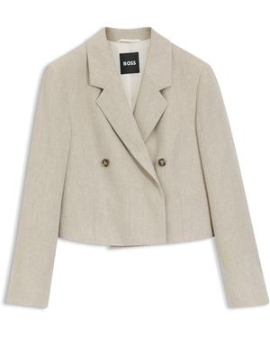 BOSS Oversized Blazer Aus Fischgrät-Leinen-Mix - Natur