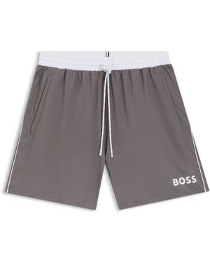 BOSS Badeshorts Mit Kontrast-Logo - Grau