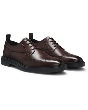 BOSS Nappa-Leather Derby Shoes With Brogue Details - Brown