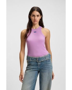 HUGO Slim-Fit Stretch-Cotton Top With Logo Badge - Purple