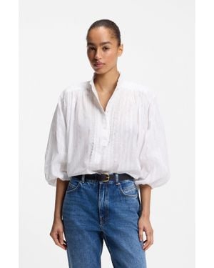 BOSS Relaxed-Fit Cotton Blouse With Balloon Sleeves - White