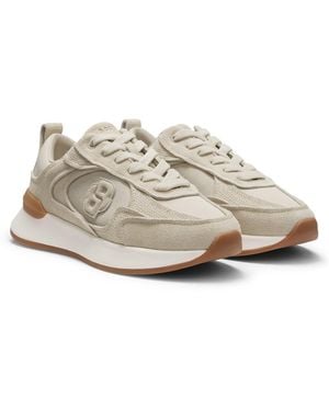 BOSS Suede Trainers With Double B Monogram - White