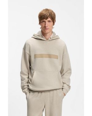HUGO Relaxed-Fit Cotton-Terry Hoodie With Wide-Set Logo - Natural