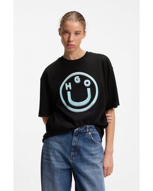 HUGO Cotton-Jersey T-Shirt With Graphic Print - Black