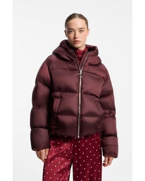 HUGO Shiny Down Puffer Jacket With Statement Puller - Red