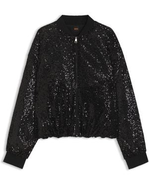 BOSS Relaxed-Fit Jacket With Sequin Embellishments - Black