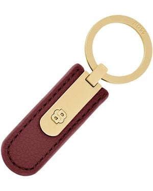 BOSS Genarbter Burgunderroter Schlüsselanhänger Mit Goldfarbenem Double-B-Metalldetail - Mehrfarbig