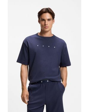 HUGO Cotton-Blend Pyjama T-Shirt With Embroidered Logo - Blue