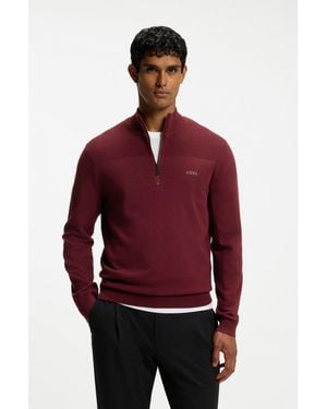 BOSS Zip-Neck Virgin Wool-Blend Jumper With Logo - Red
