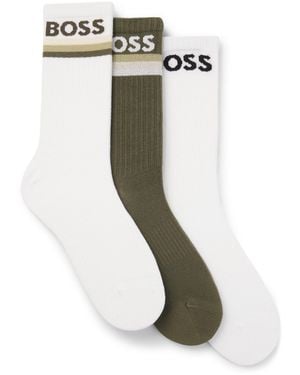 BOSS Three-Pack Of Bamboo-Blend Short Socks With Logos - Green