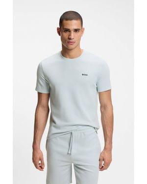 BOSS Cotton-Blend Pyjama T-Shirt With Embroidered Logo - Blue