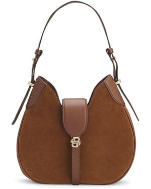 BOSS Suede Hobo Bag With Double B Monogram - Brown