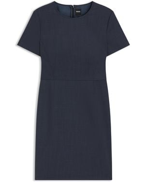 BOSS Business-Kleid Aus Melierter Schurwolle - Blau
