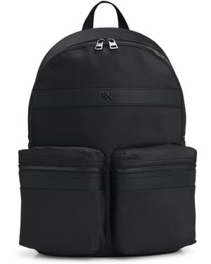 HUGO Twill Backpack With Stacked-Logo Trim - Black