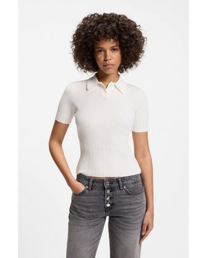 HUGO Slim-Fit Ribbed Jumper With Polo Collar - White